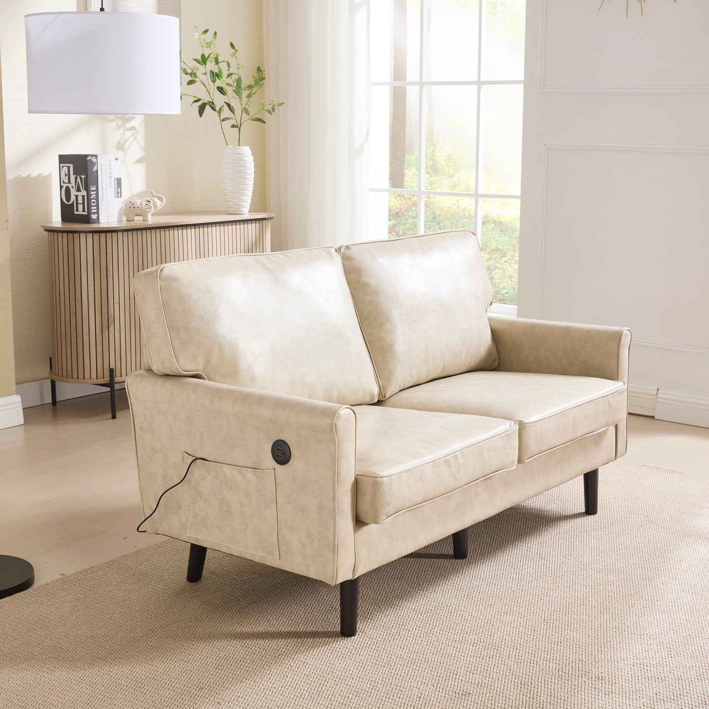 Canapé deux places, canapé pour salon, petit canapé avec port USB et housse de coussin amovible