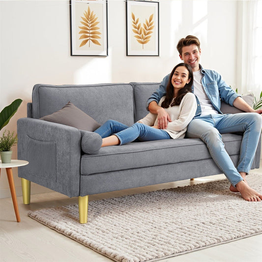 Canapé causeuse, canapé en tissu, petit canapé, canapé causeuse avec poches latérales pour salon, chambre, bureau, appartement, petit espace