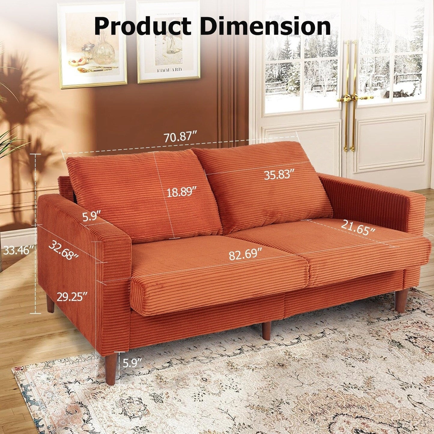 82,7 canapés pour le salon, canapés causeuse confortables, canapé causeuse en velours côtelé, montage facile pour les petits espaces