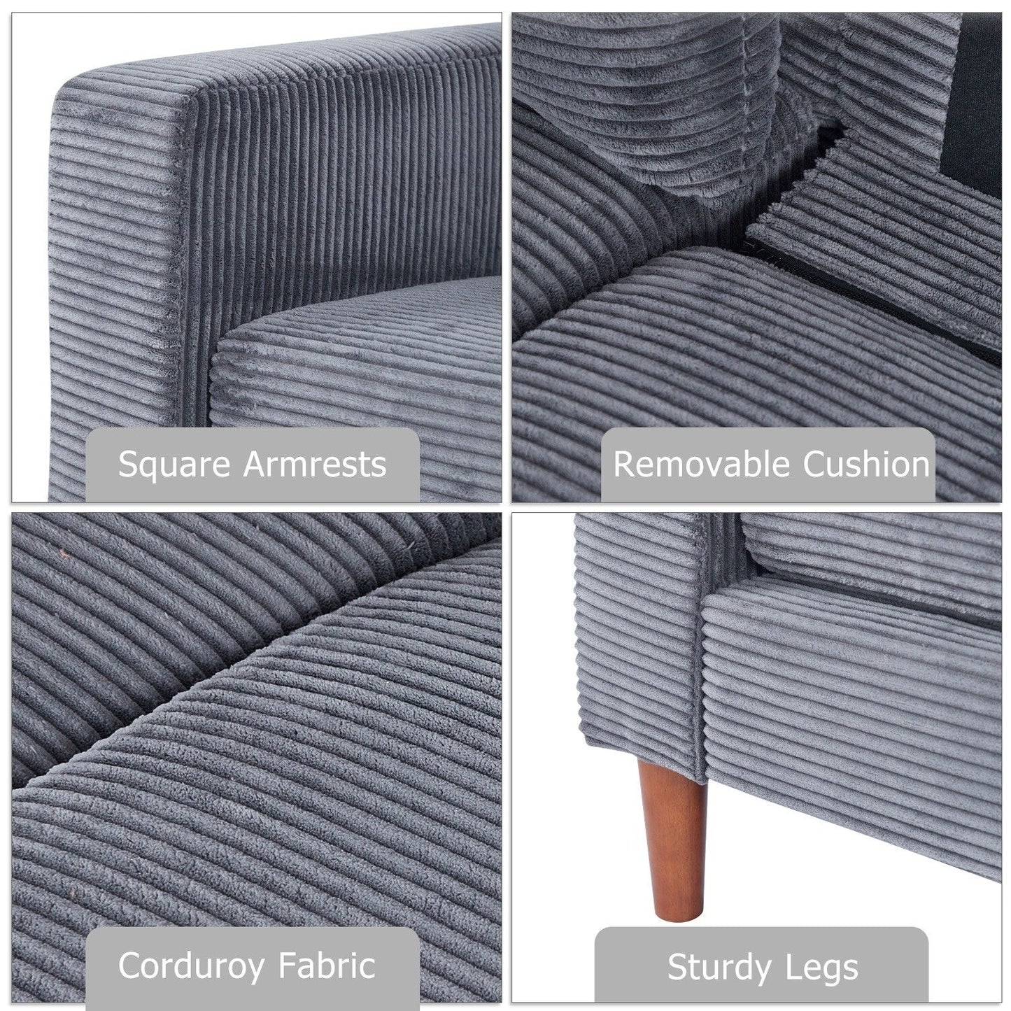 82,7 canapés pour le salon, canapés causeuse confortables, canapé causeuse en velours côtelé, montage facile pour les petits espaces