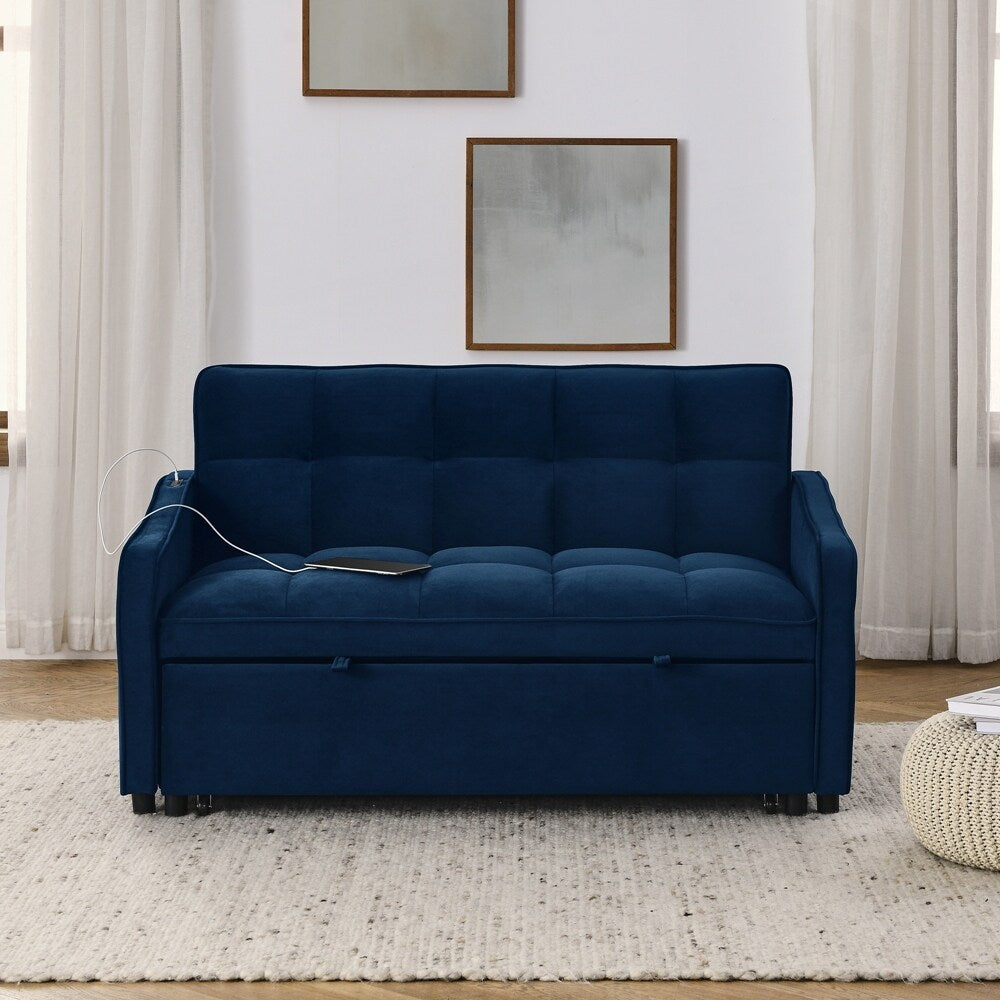 Canapé-lit deux places avec lit gigogne et dossier réglable