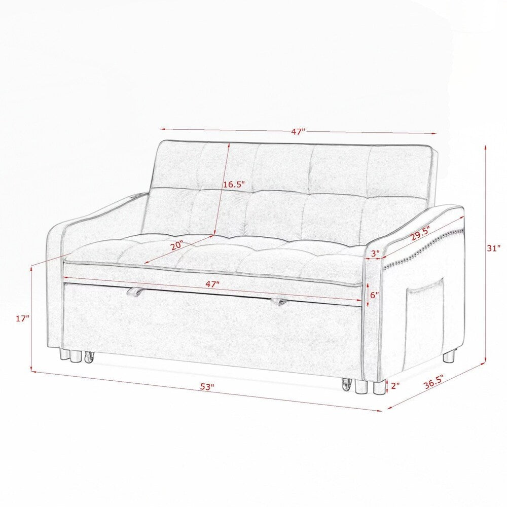 Canapé-lit deux places avec lit gigogne et dossier réglable