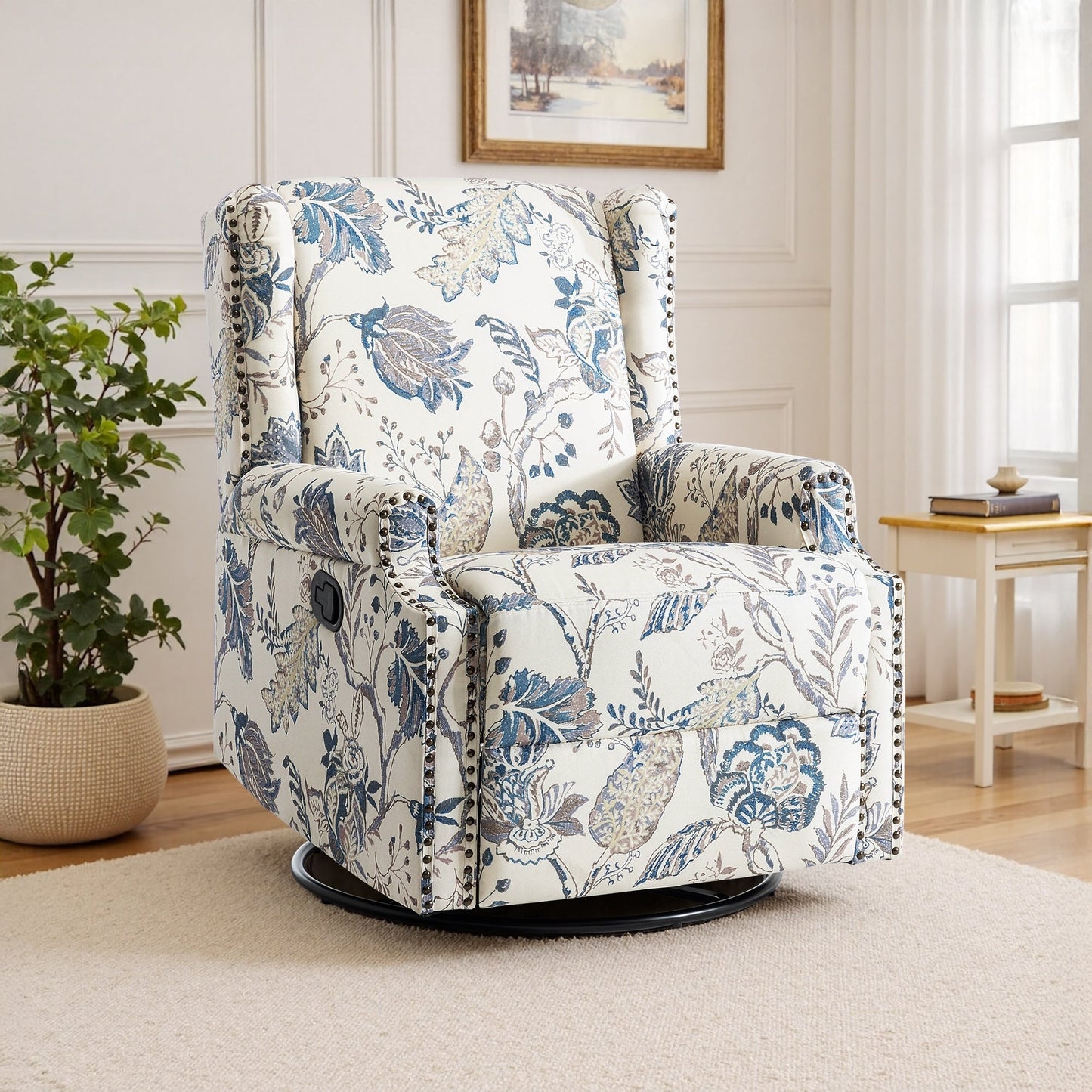 Fauteuil inclinable pivotant à motif floral de 29 po de largeur