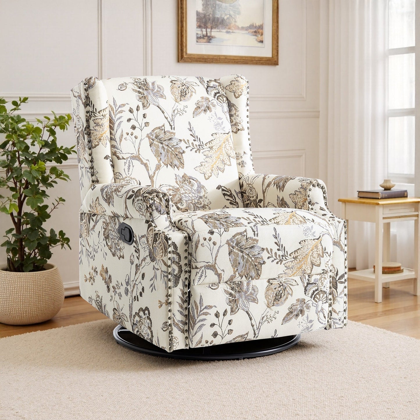 Fauteuil inclinable pivotant à motif floral de 29 po de largeur