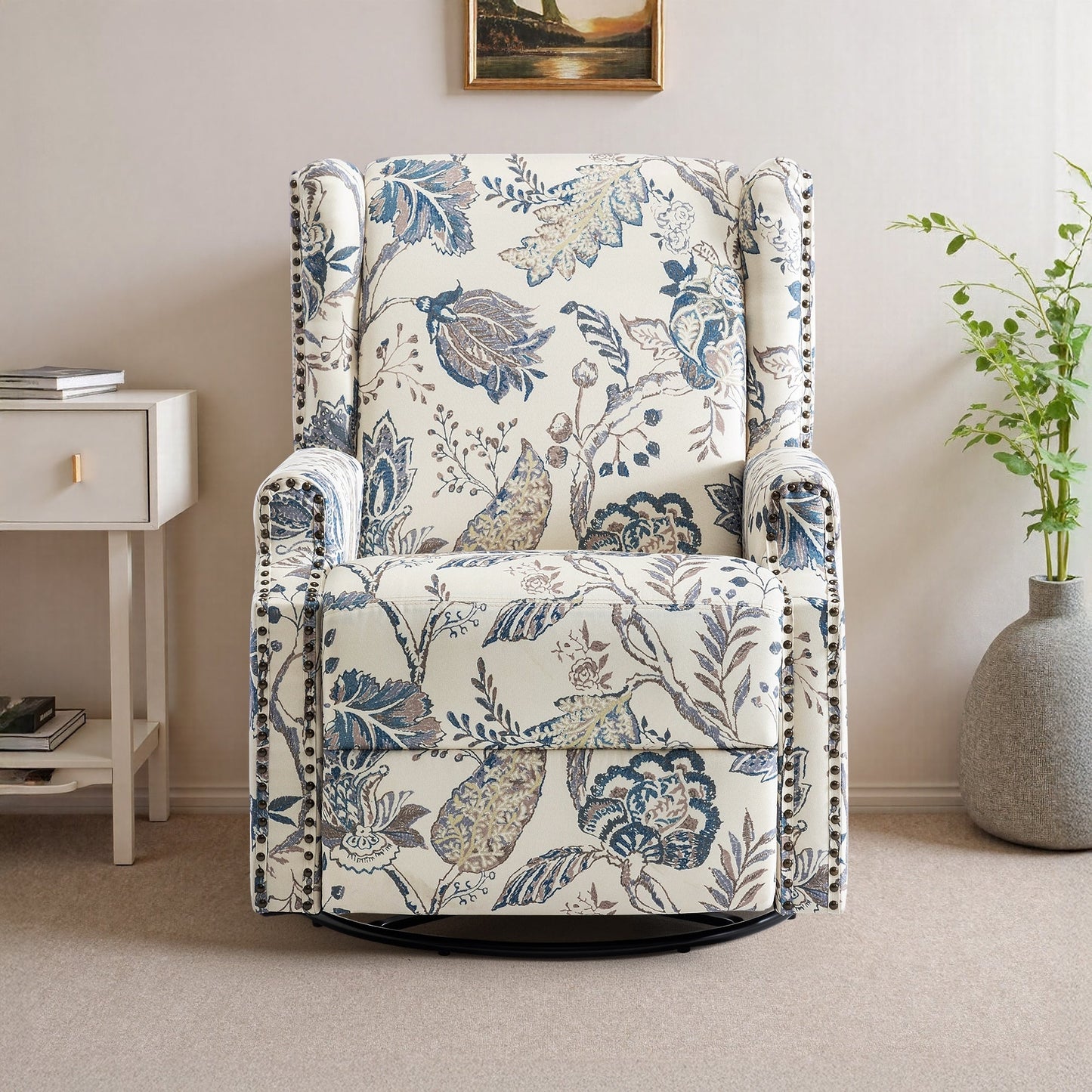 Fauteuil inclinable pivotant à motif floral de 29 po de largeur