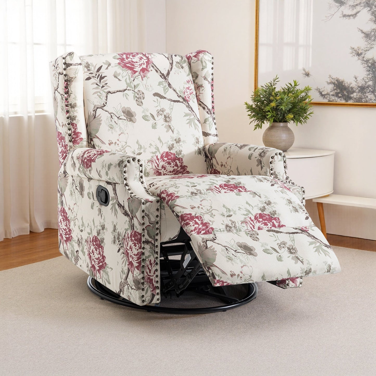 Fauteuil inclinable pivotant à motif floral de 29 po de largeur
