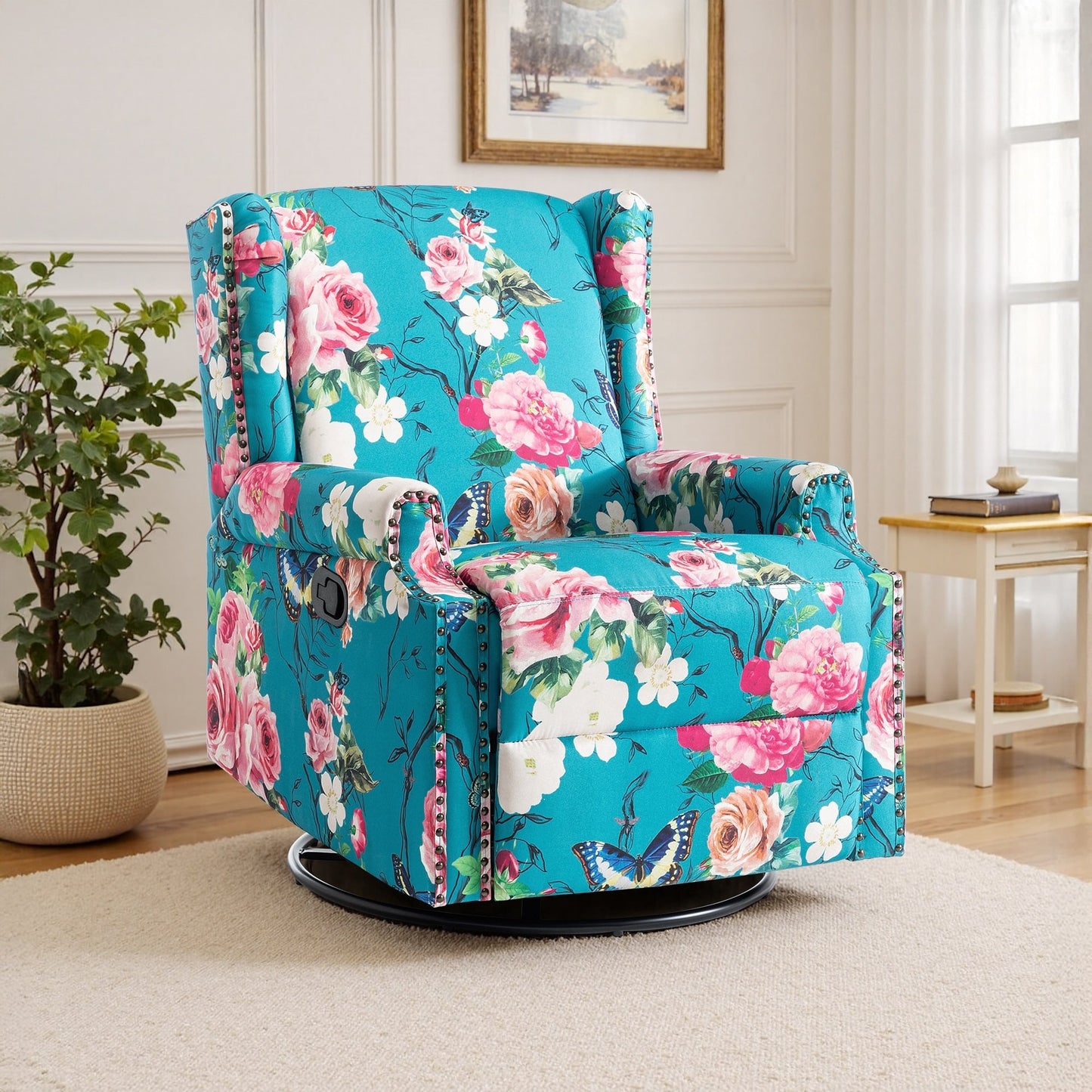 Fauteuil inclinable pivotant à motif floral de 29 po de largeur