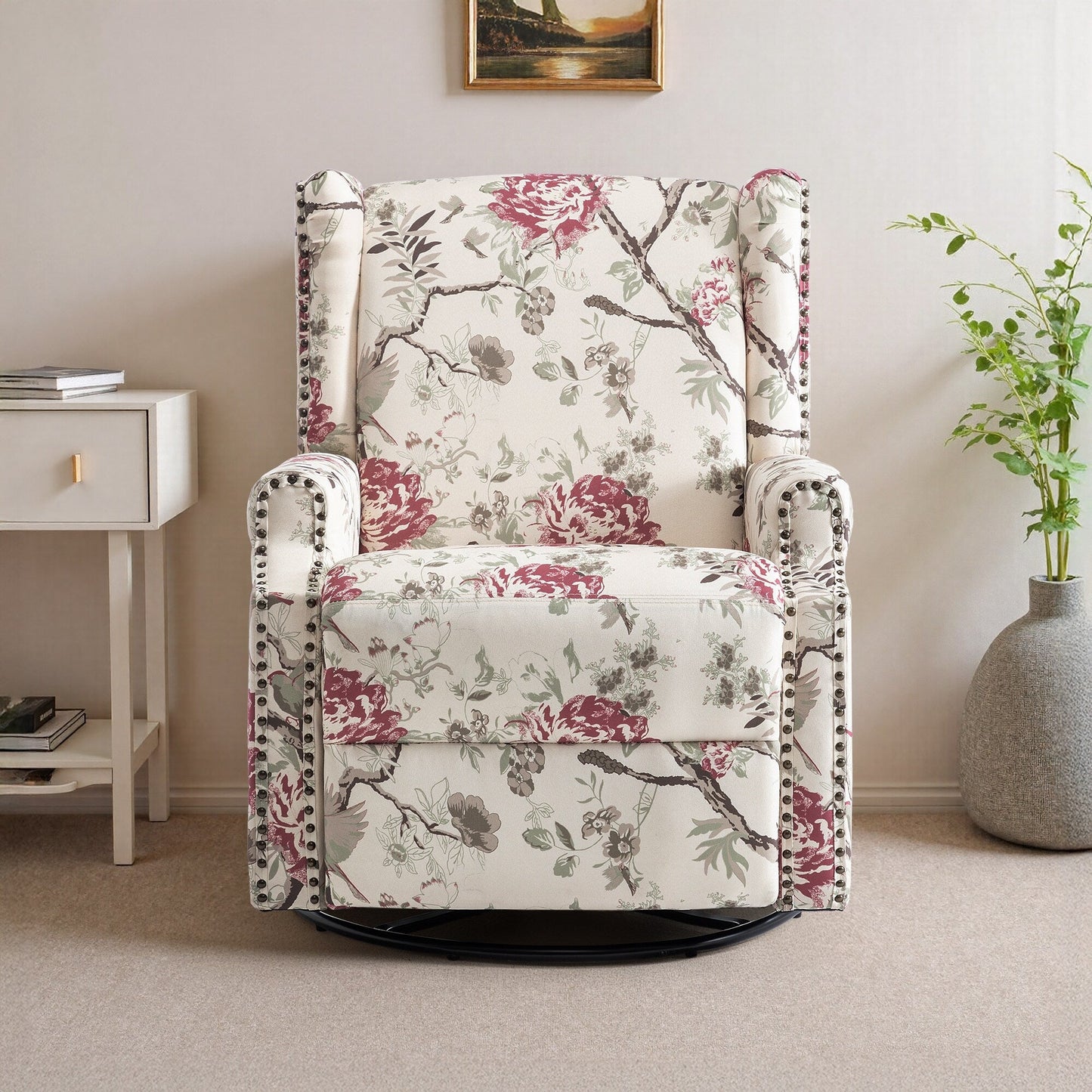 Fauteuil inclinable pivotant à motif floral de 29 po de largeur