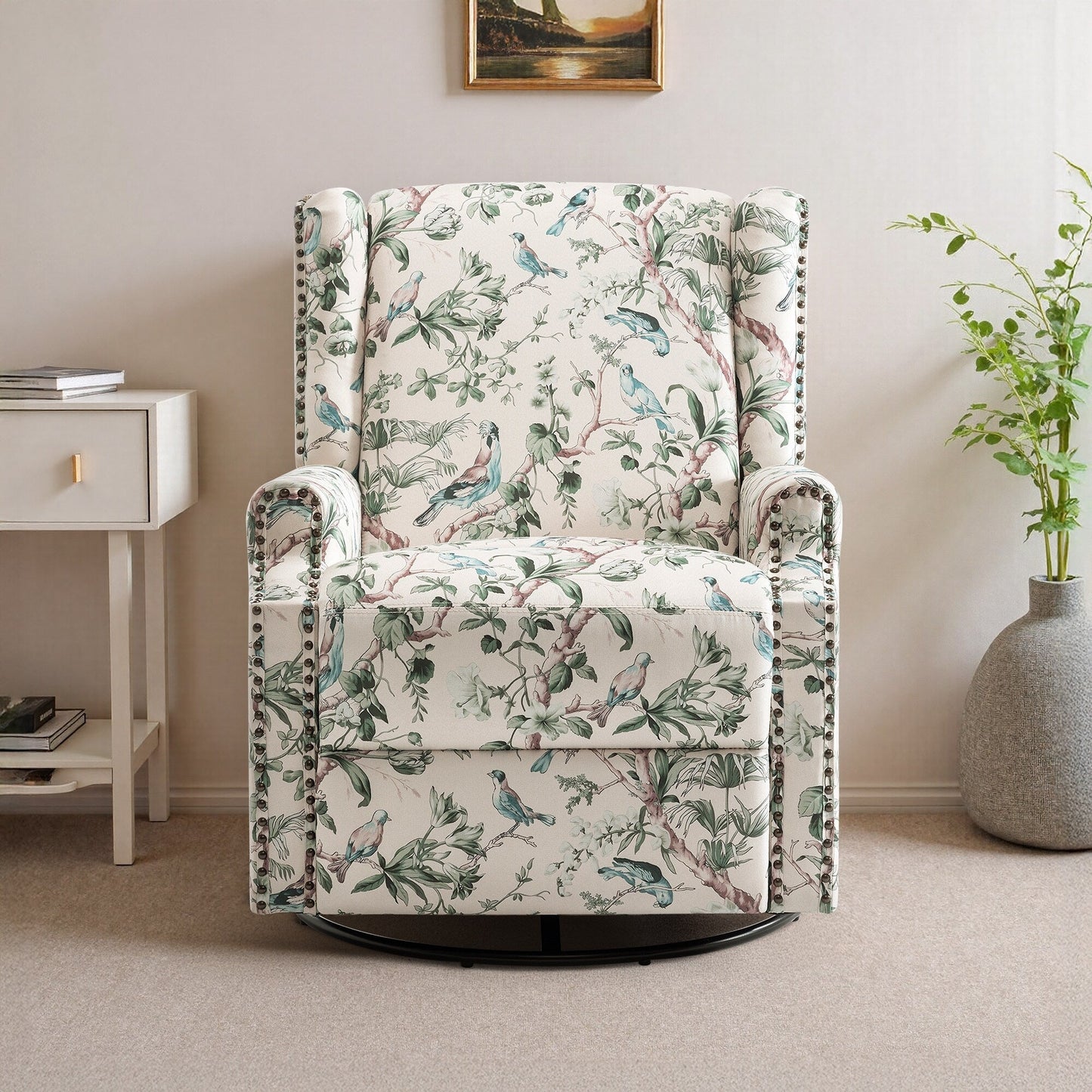 Fauteuil inclinable pivotant à motif floral de 29 po de largeur