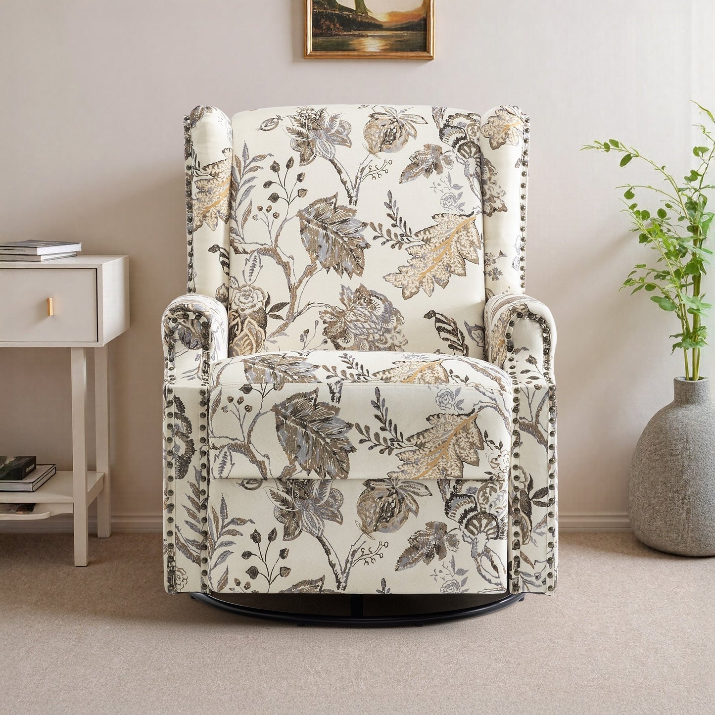 Fauteuil inclinable pivotant à motif floral de 29 po de largeur