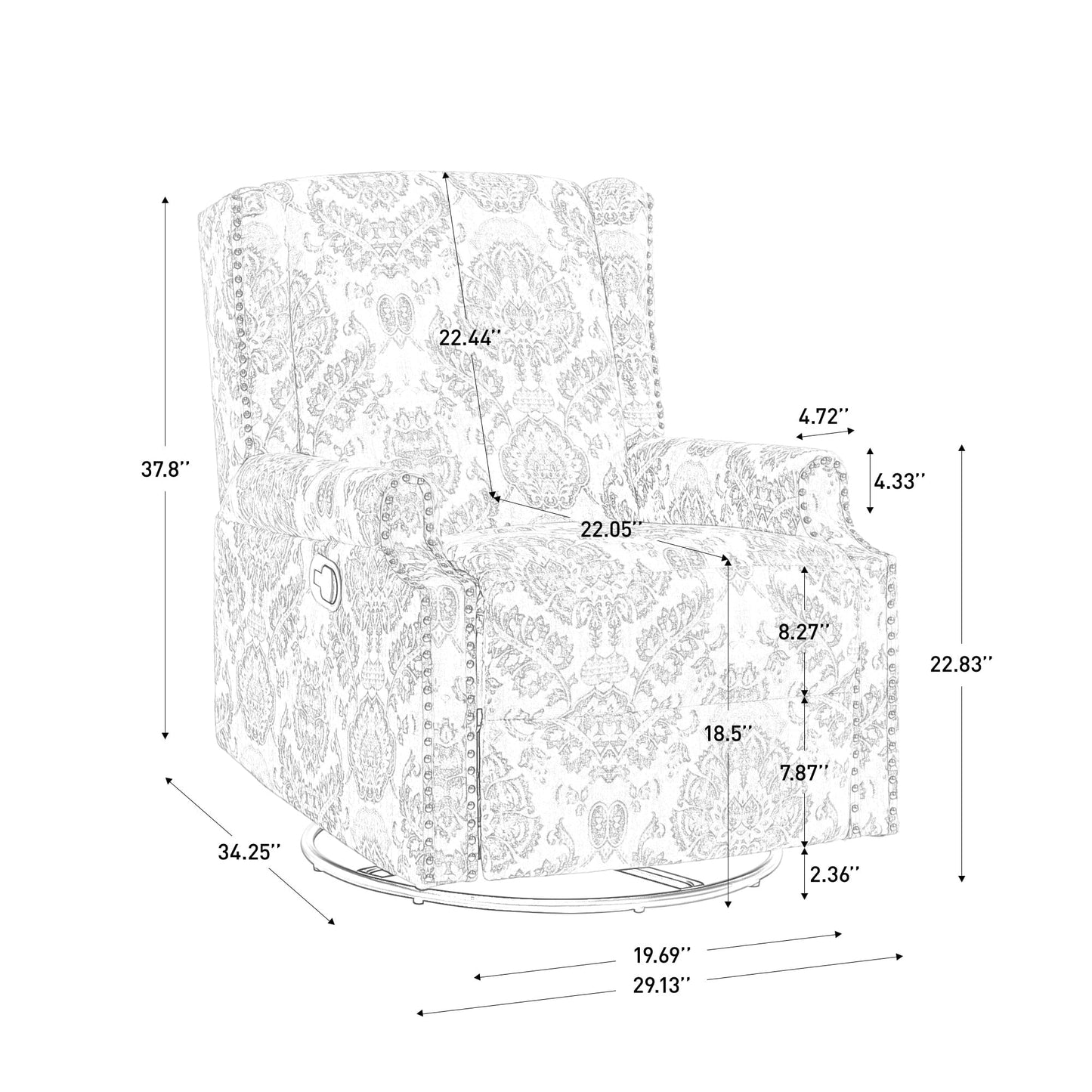 Fauteuil inclinable pivotant à motif floral de 29 po de largeur