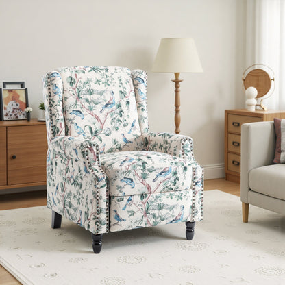 Fauteuil inclinable manuel à dossier relevable en lin vintage à motif floral de 29 po de largeur