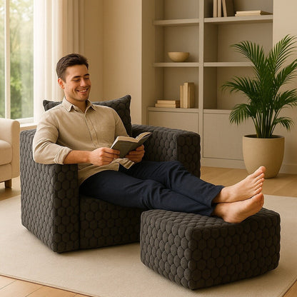 Canapé de compression en velours côtelé luxueux Lingge avec pouf