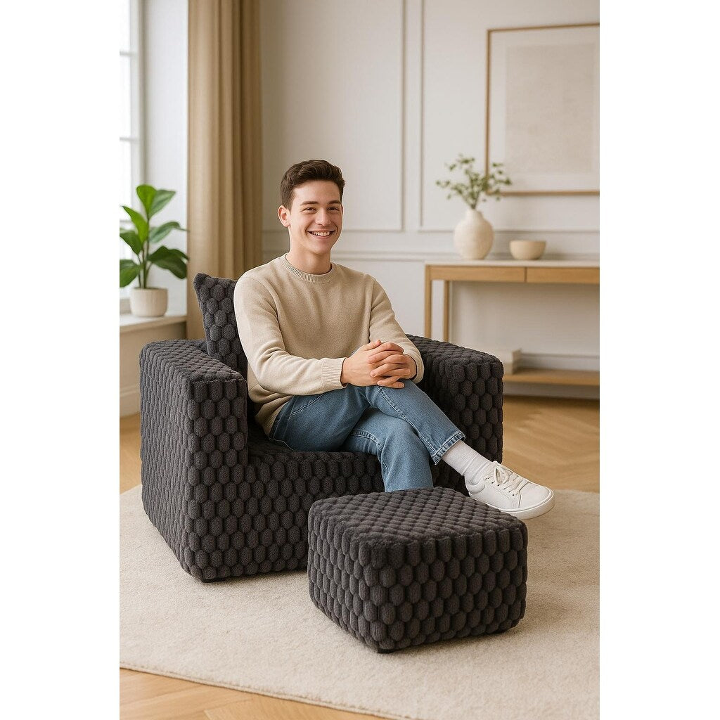 Canapé de compression en velours côtelé luxueux Lingge avec pouf