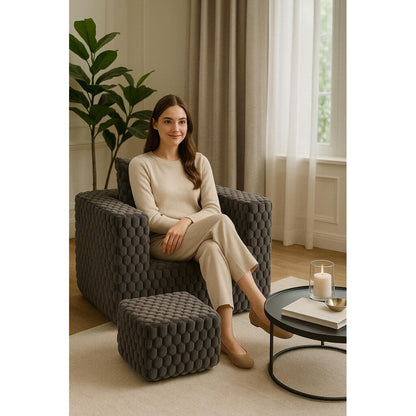 Canapé de compression en velours côtelé luxueux Lingge avec pouf