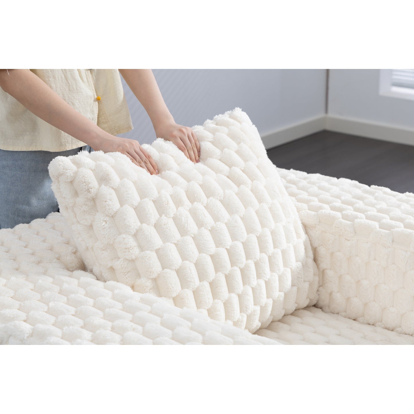 Canapé de compression en velours côtelé luxueux Lingge avec pouf