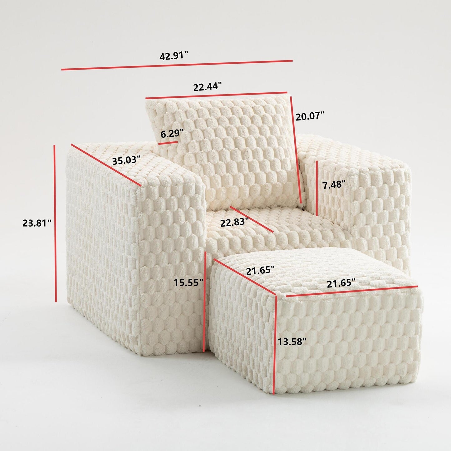 Canapé de compression en velours côtelé luxueux Lingge avec pouf