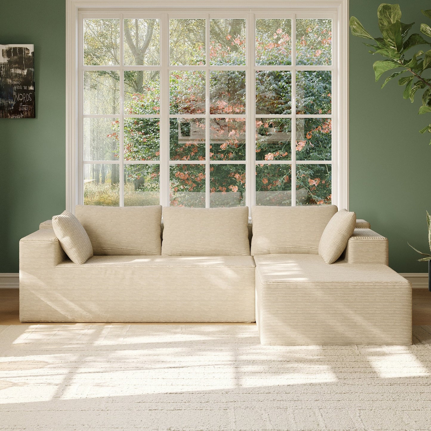 Canapé sectionnel luxueux et confortable de couleur crème