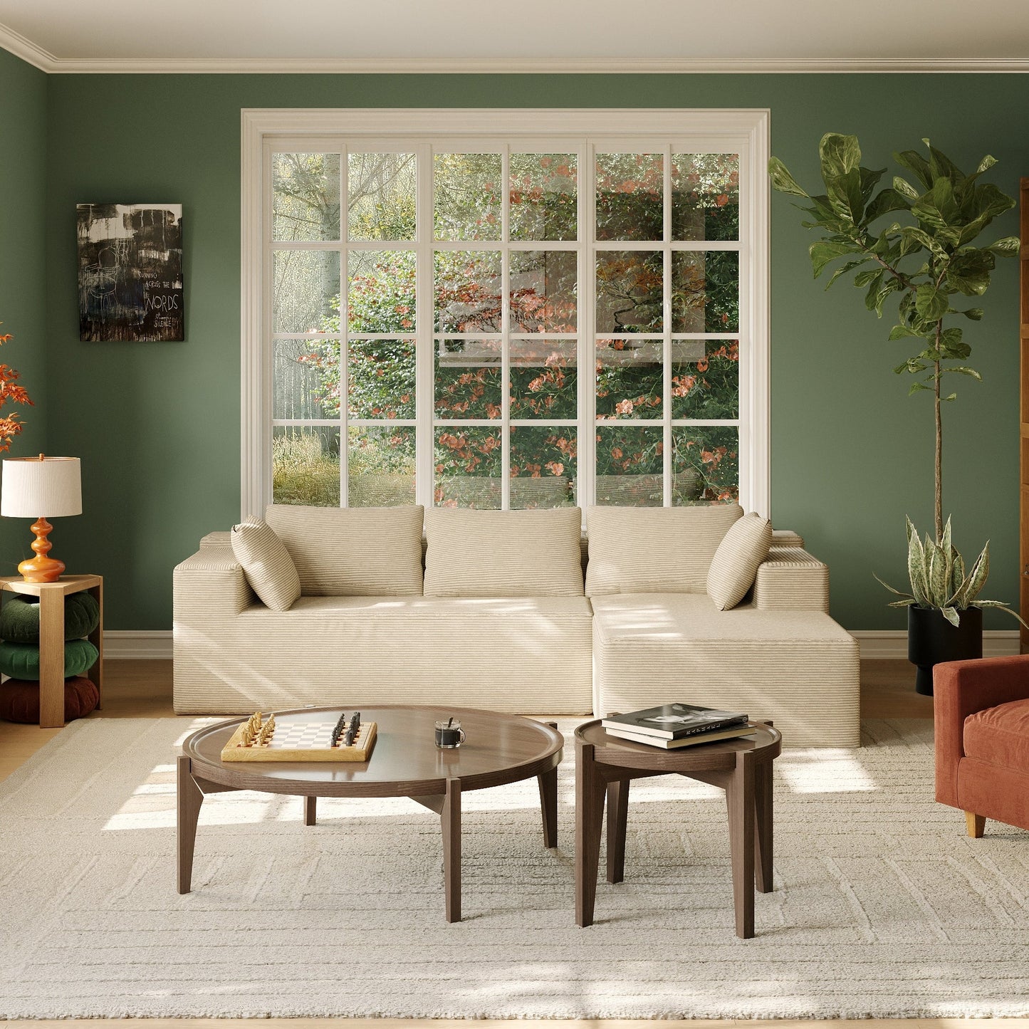 Canapé sectionnel luxueux et confortable de couleur crème