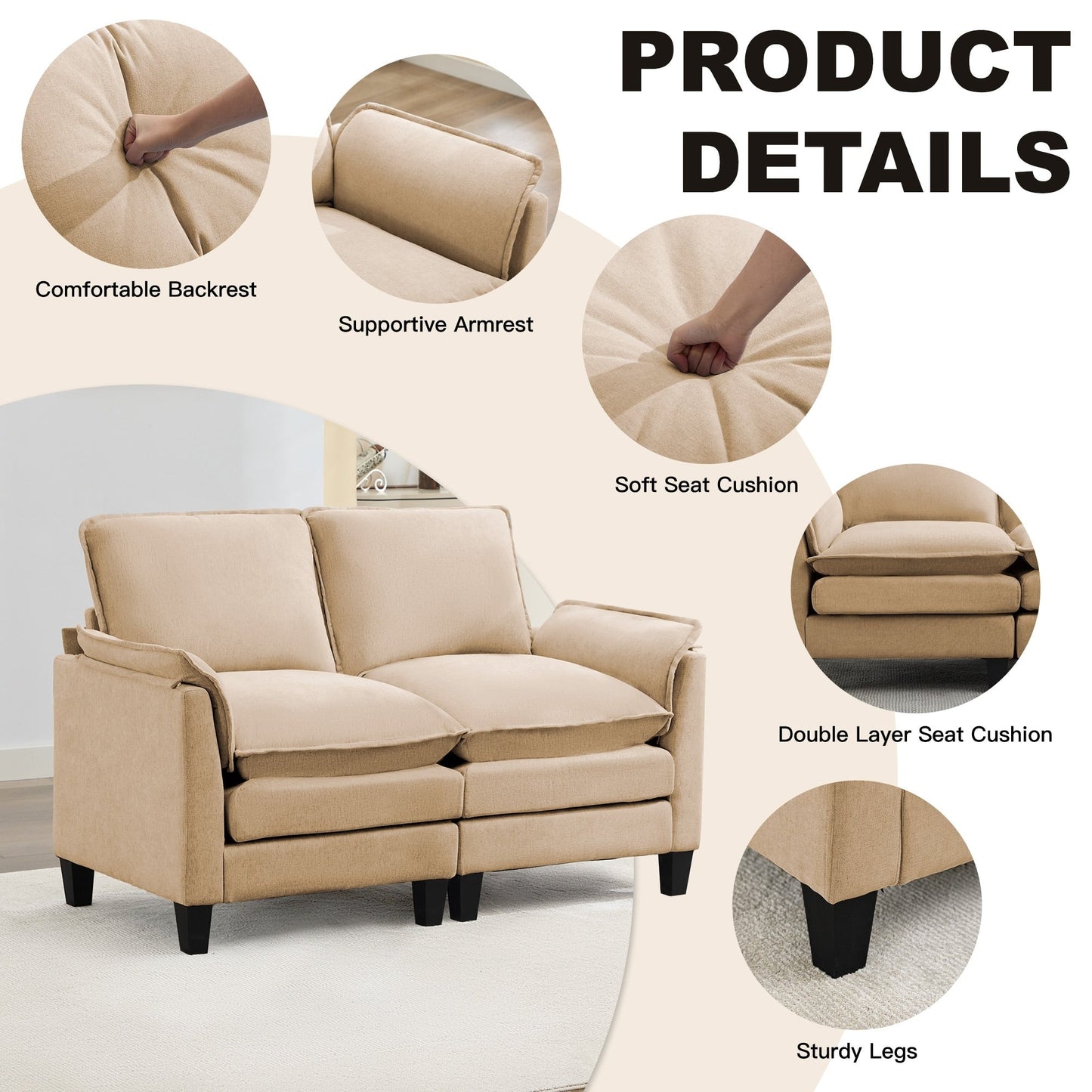 Canapé 2 places de luxe « Confort optimal, design robuste » pour salons et bureaux