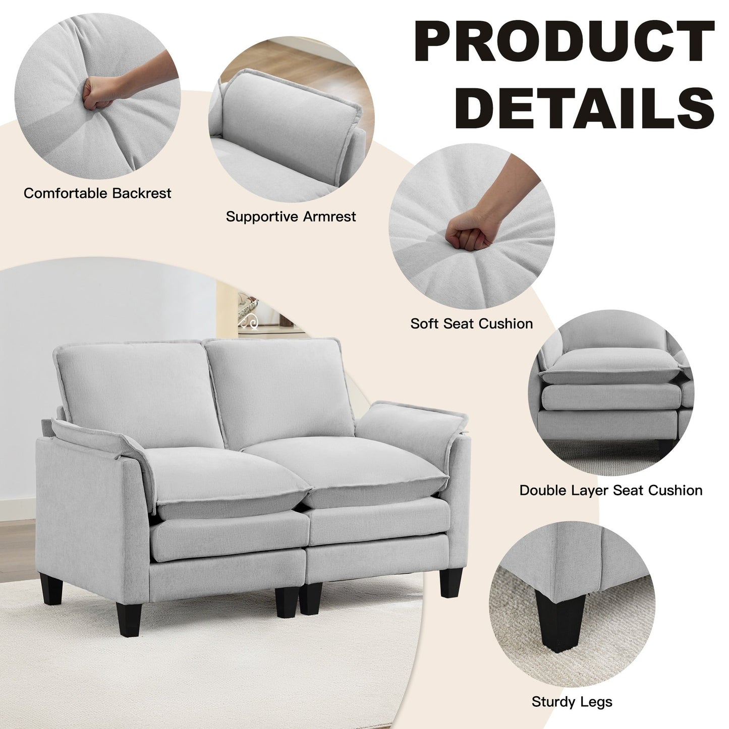 Canapé 2 places de luxe « Confort optimal, design robuste » pour salons et bureaux