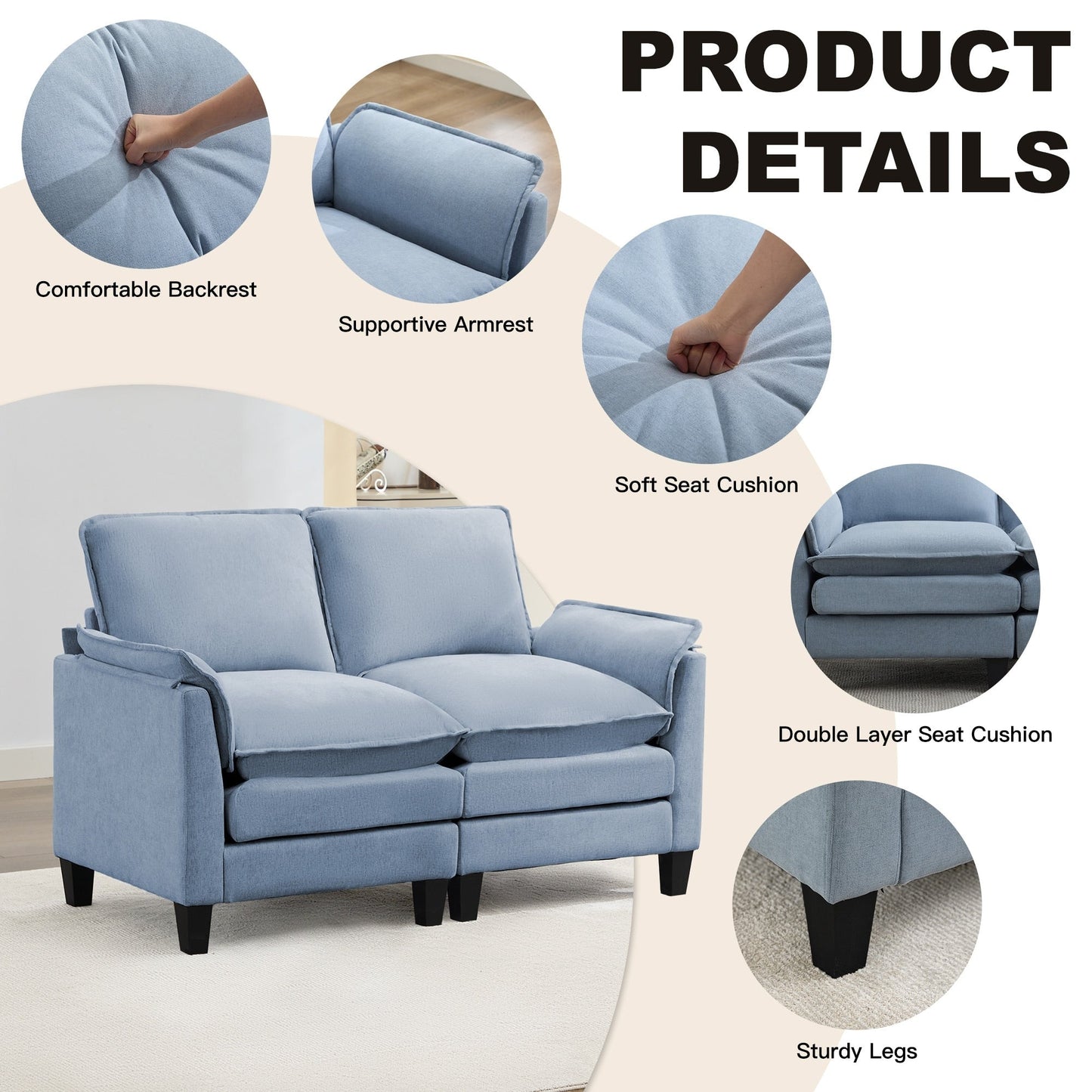 Canapé 2 places de luxe « Confort optimal, design robuste » pour salons et bureaux