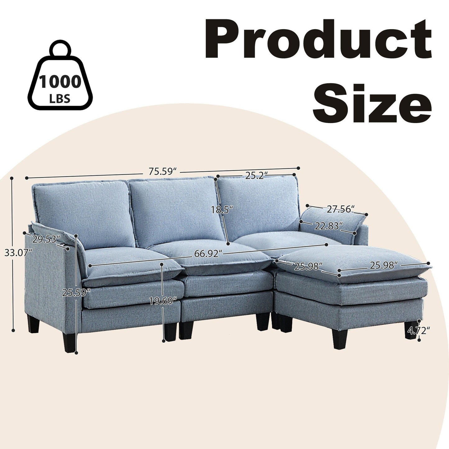 Canapé 3 places de luxe et repose-pieds « Confort ultra-moelleux et multi-pièces »