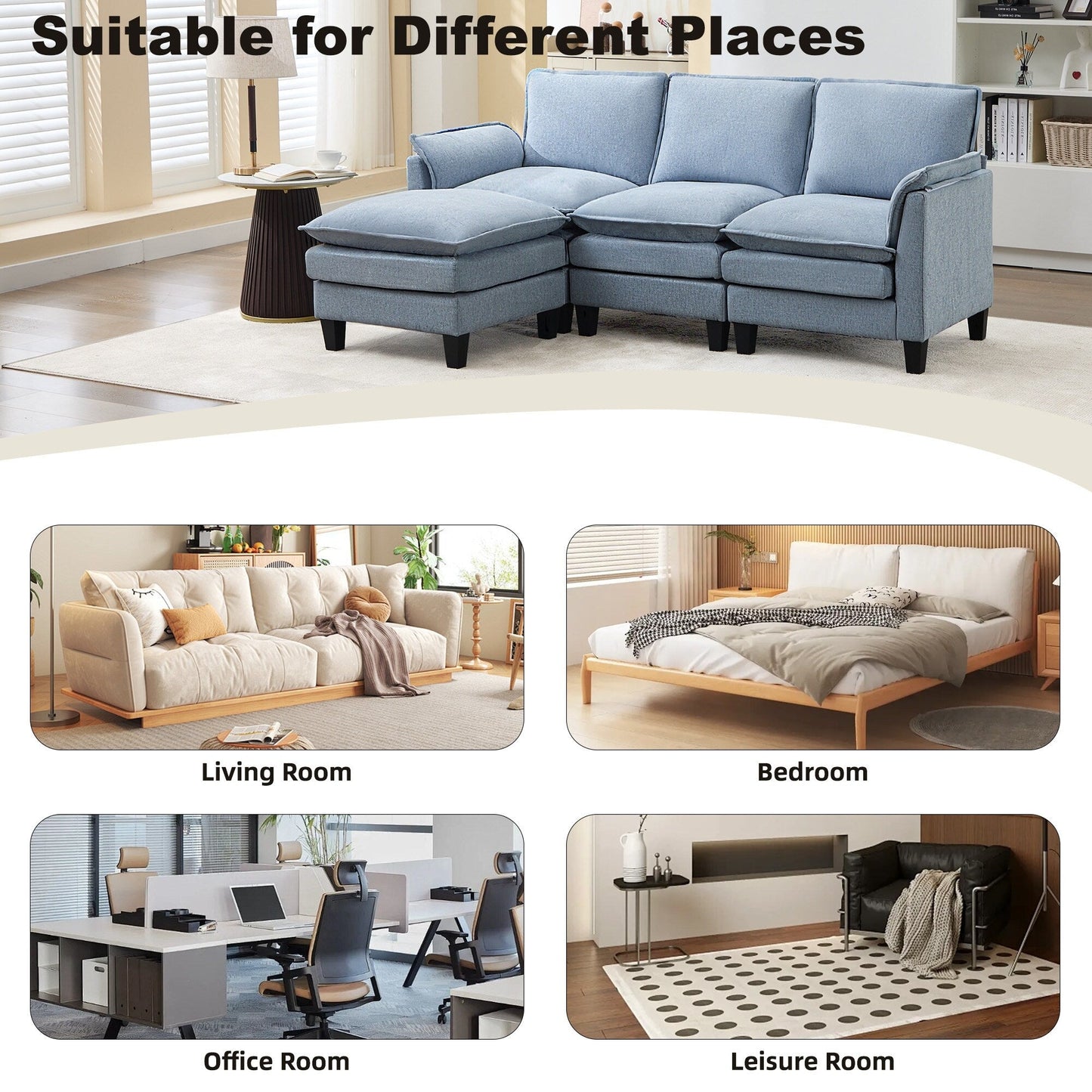 Canapé 3 places de luxe et repose-pieds « Confort ultra-moelleux et multi-pièces »