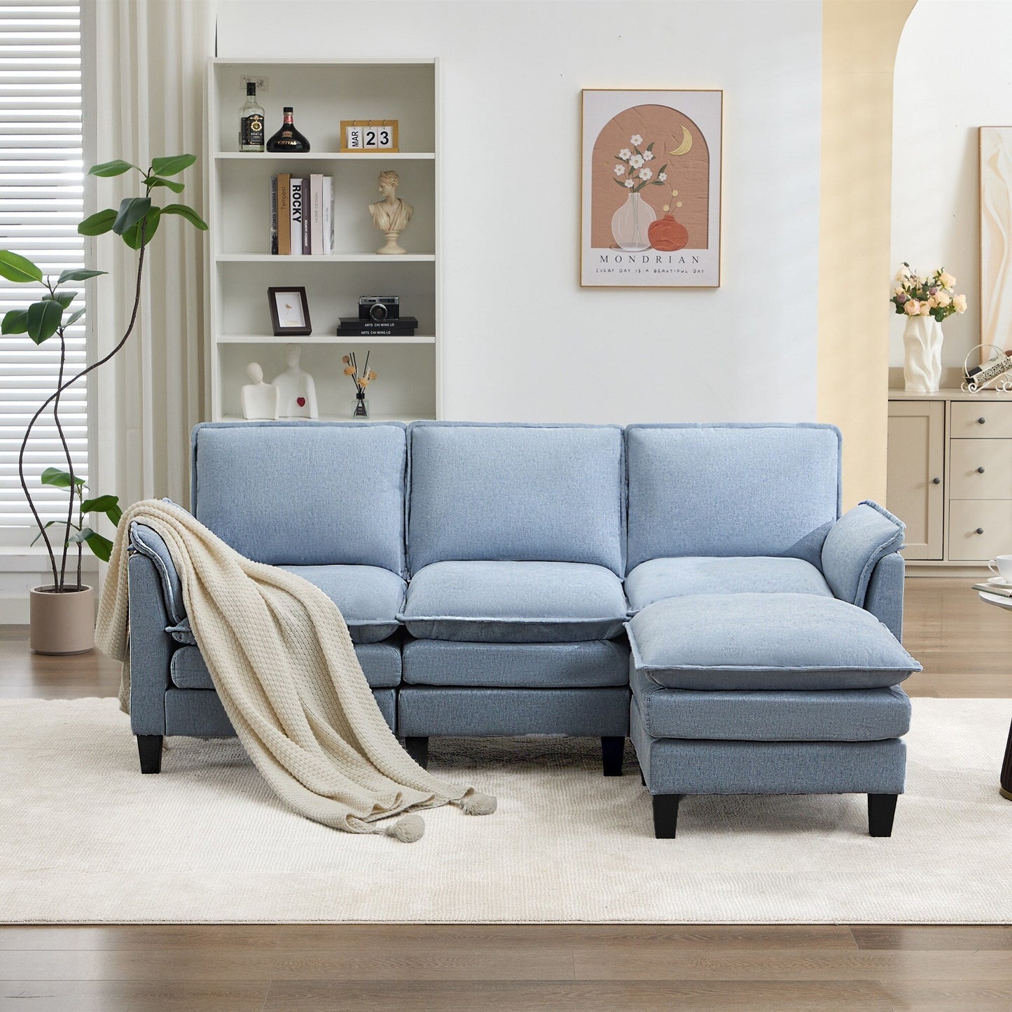 Canapé 3 places de luxe et repose-pieds « Confort ultra-moelleux et multi-pièces »