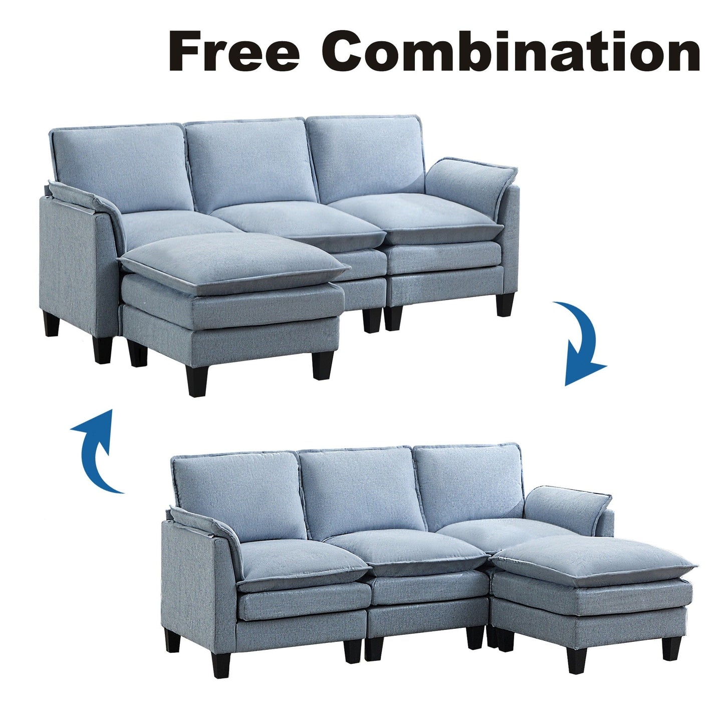 Canapé 3 places de luxe et repose-pieds « Confort ultra-moelleux et multi-pièces »