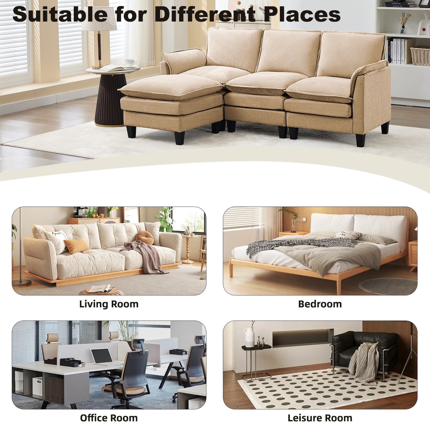 Canapé 3 places de luxe et repose-pieds « Confort ultra-moelleux et multi-pièces »