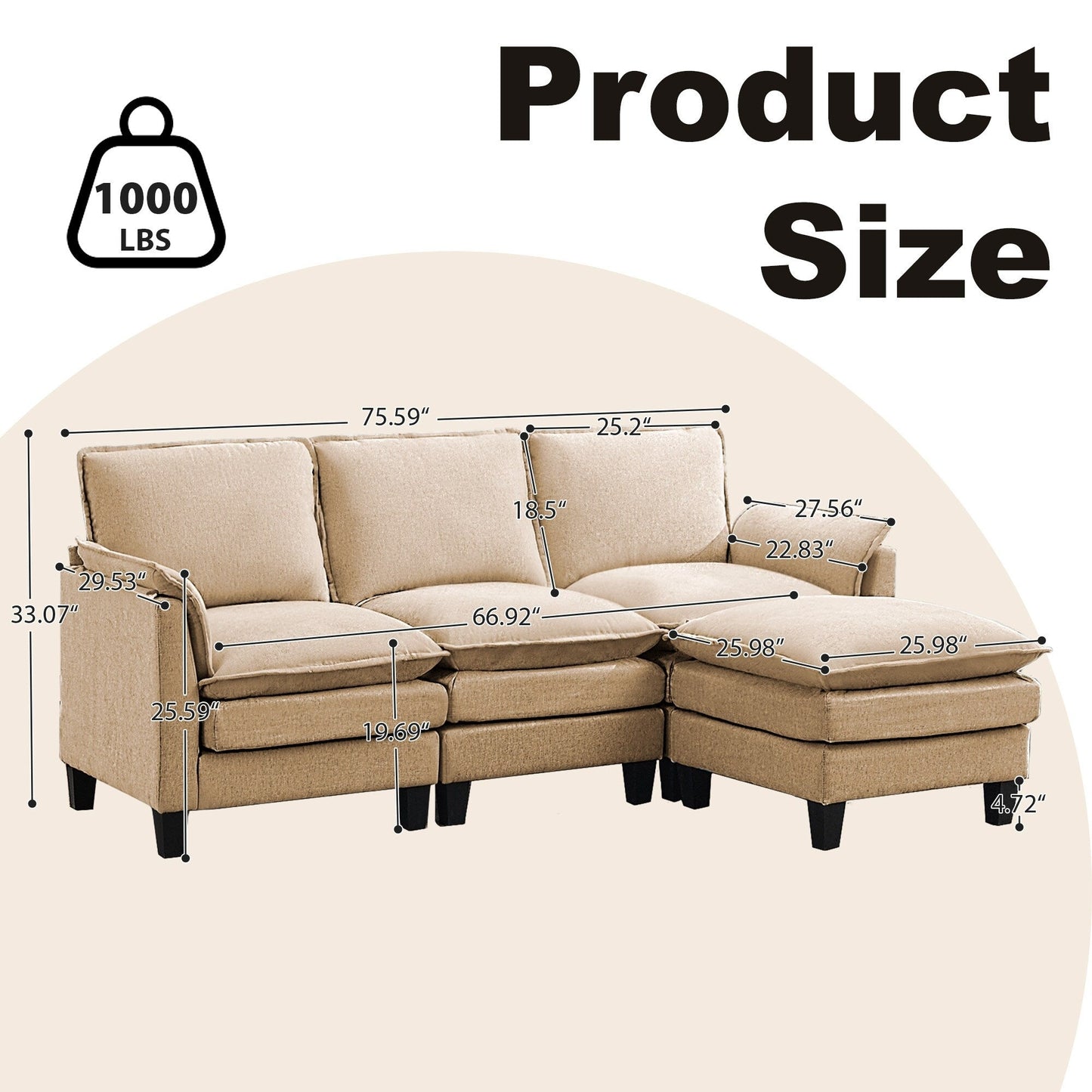 Canapé 3 places de luxe et repose-pieds « Confort ultra-moelleux et multi-pièces »