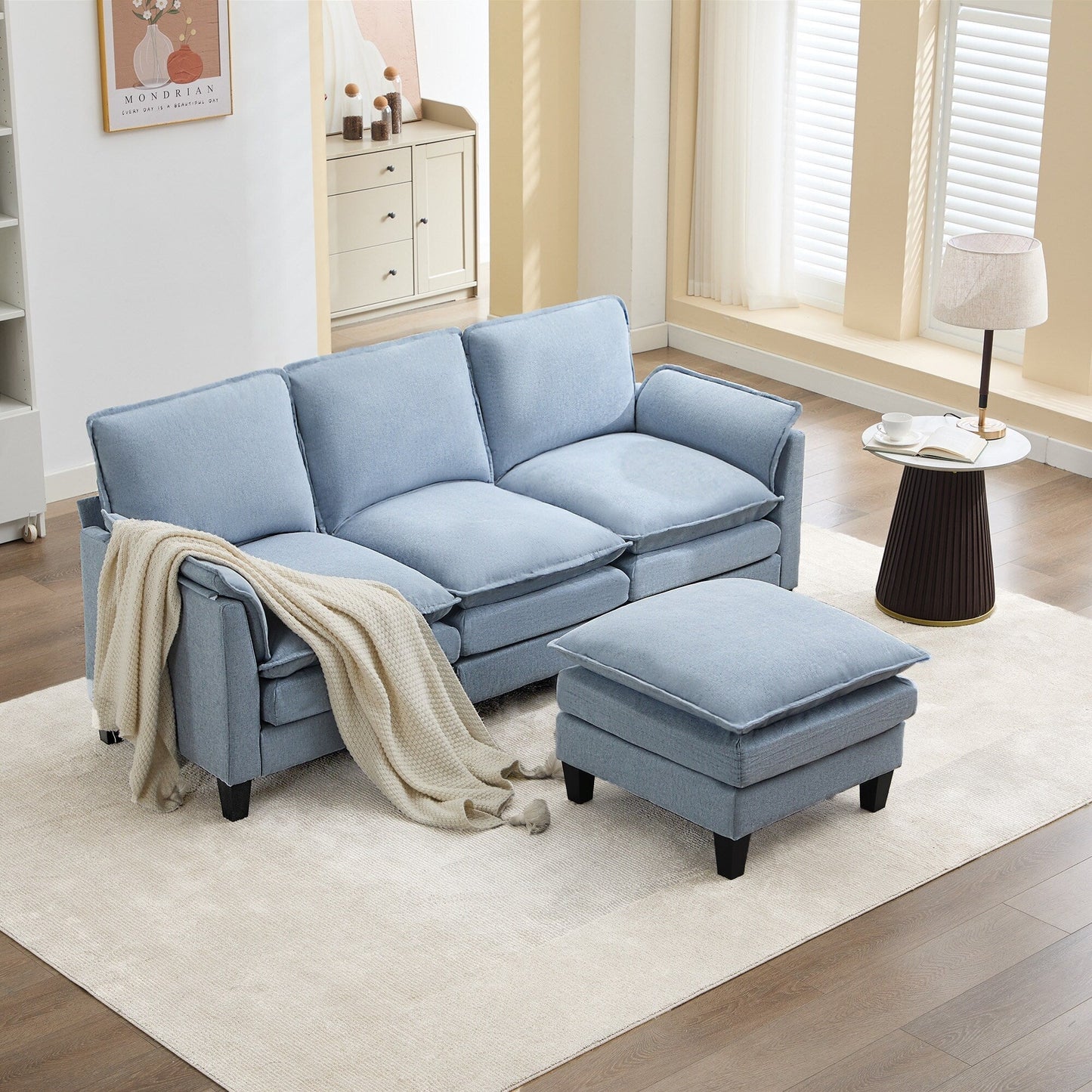 Canapé 3 places de luxe et repose-pieds « Confort ultra-moelleux et multi-pièces »