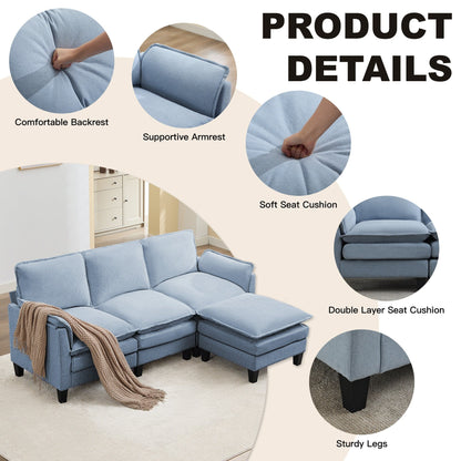 Canapé 3 places de luxe et repose-pieds « Confort ultra-moelleux et multi-pièces »