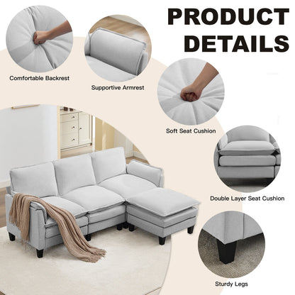 Canapé 3 places de luxe et repose-pieds « Confort ultra-moelleux et multi-pièces »