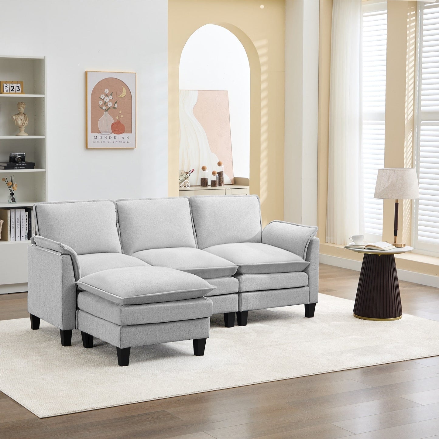 Canapé 3 places de luxe et repose-pieds « Confort ultra-moelleux et multi-pièces »