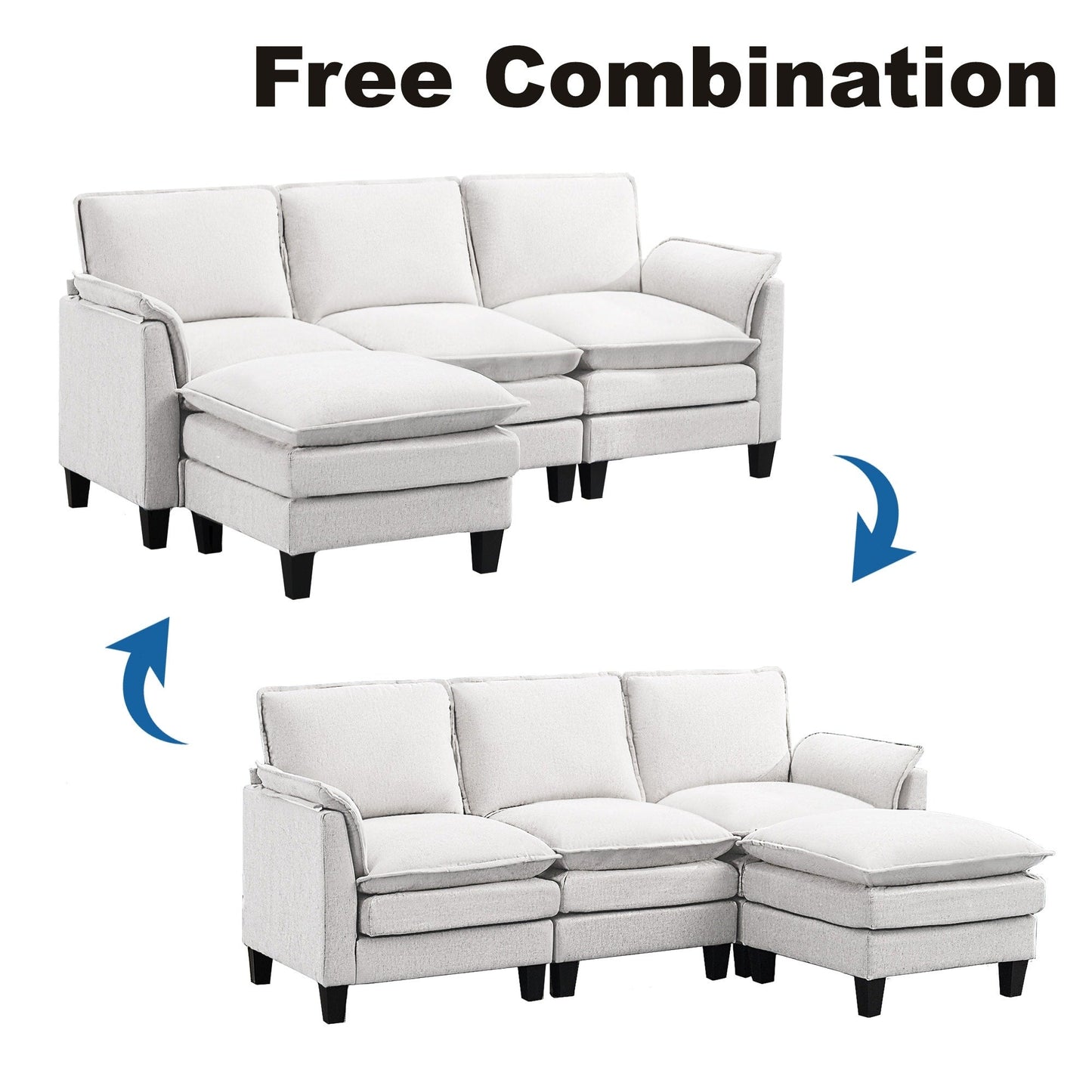 Canapé 3 places de luxe et repose-pieds « Confort ultra-moelleux et multi-pièces »