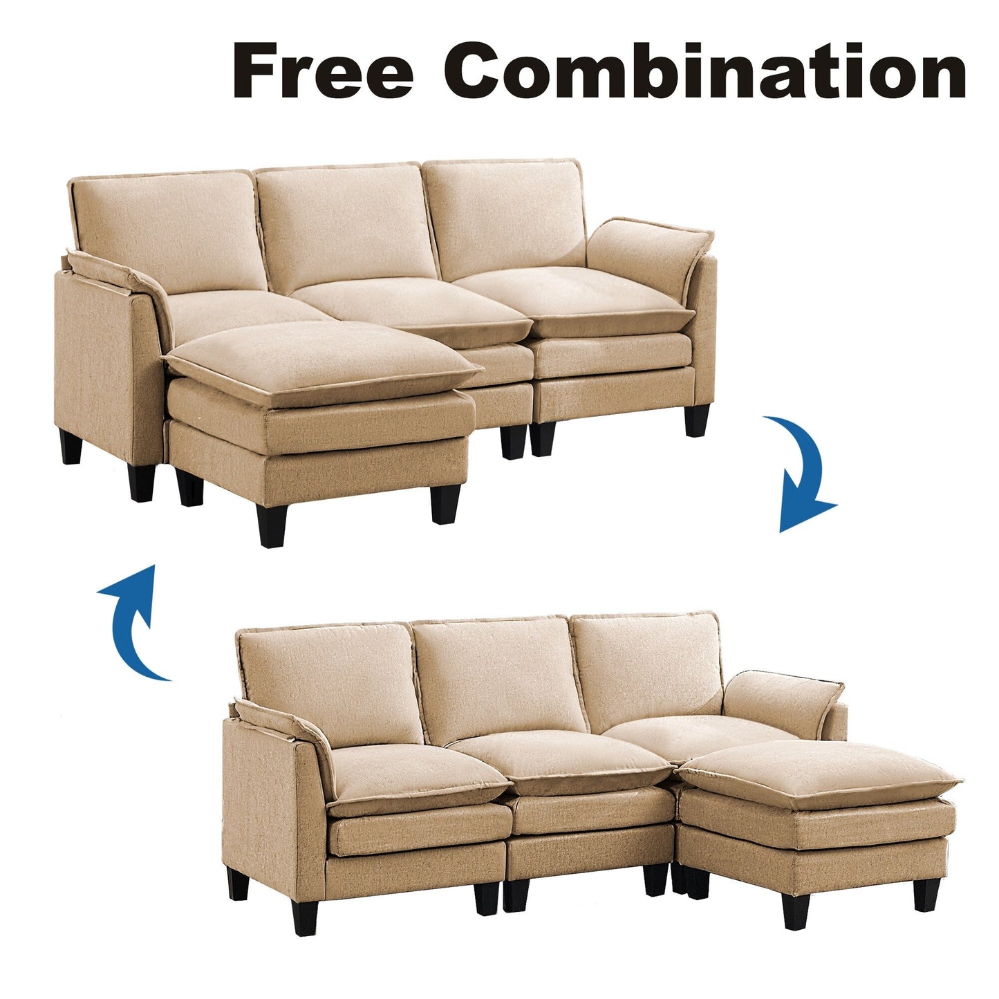 Canapé 3 places de luxe et repose-pieds « Confort ultra-moelleux et multi-pièces »