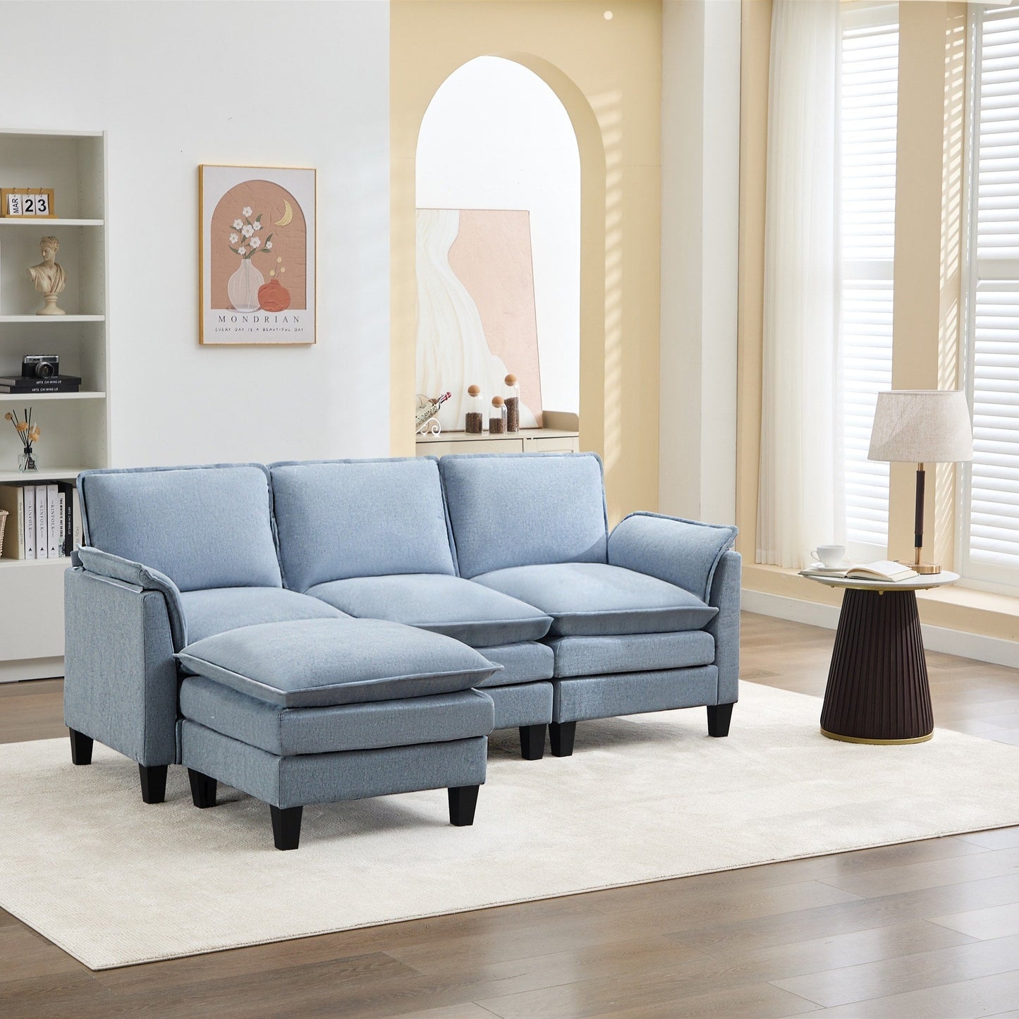 Canapé 3 places de luxe et repose-pieds « Confort ultra-moelleux et multi-pièces »