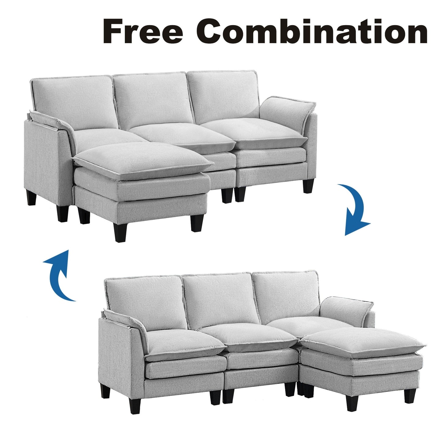 Canapé 3 places de luxe et repose-pieds « Confort ultra-moelleux et multi-pièces »