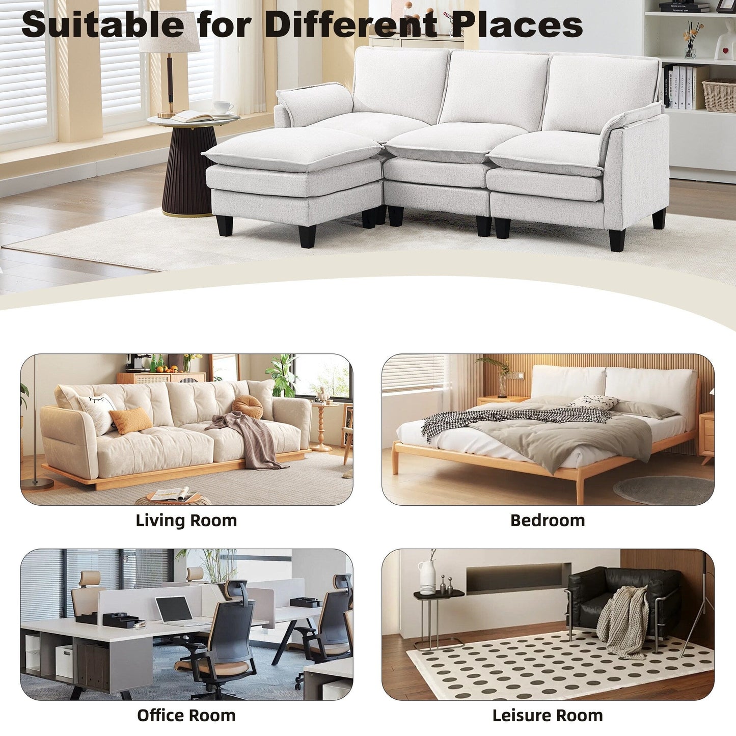 Canapé 3 places de luxe et repose-pieds « Confort ultra-moelleux et multi-pièces »