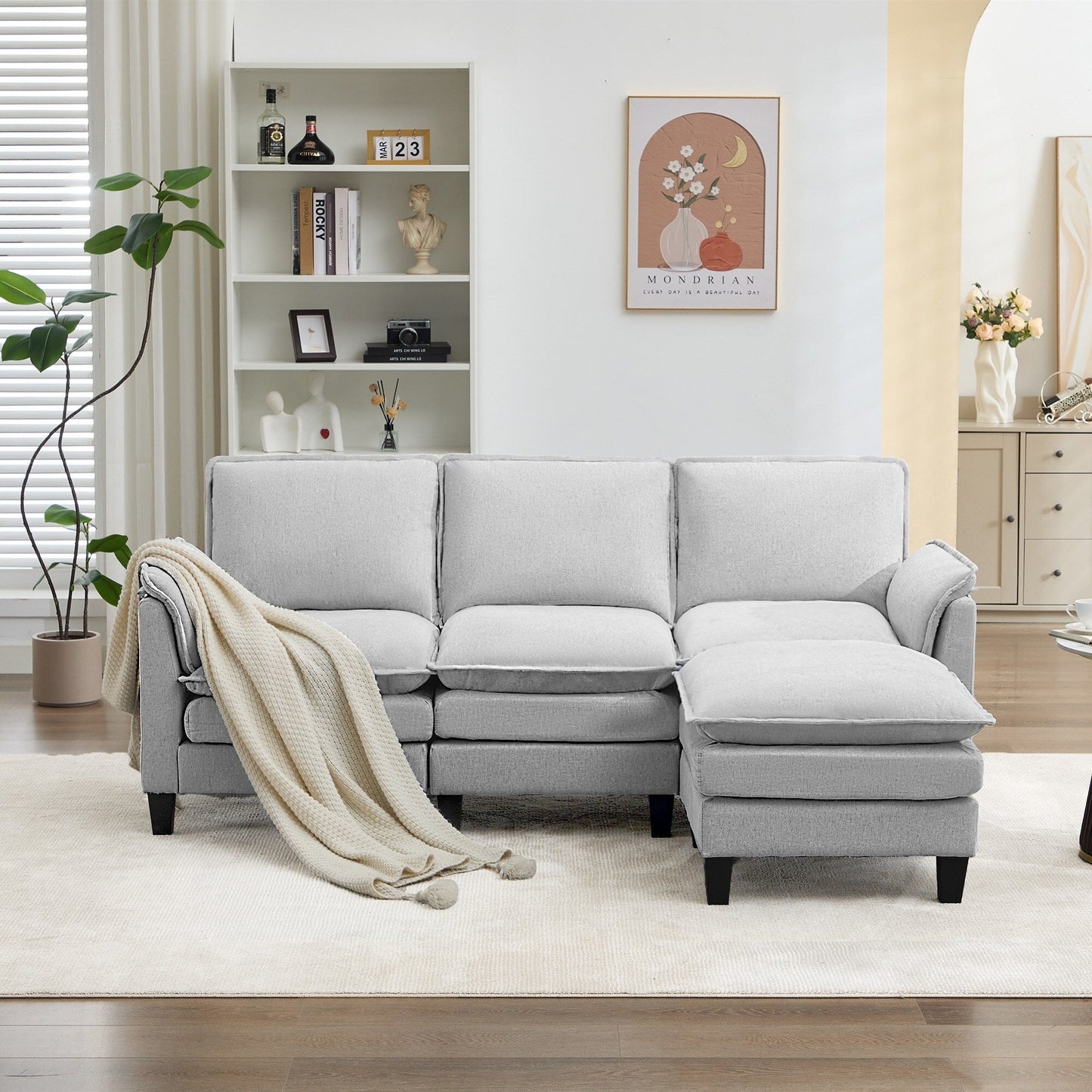 Canapé 3 places de luxe et repose-pieds « Confort ultra-moelleux et multi-pièces »