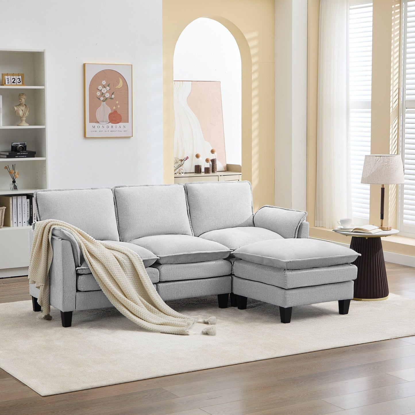 Canapé 3 places de luxe et repose-pieds « Confort ultra-moelleux et multi-pièces »