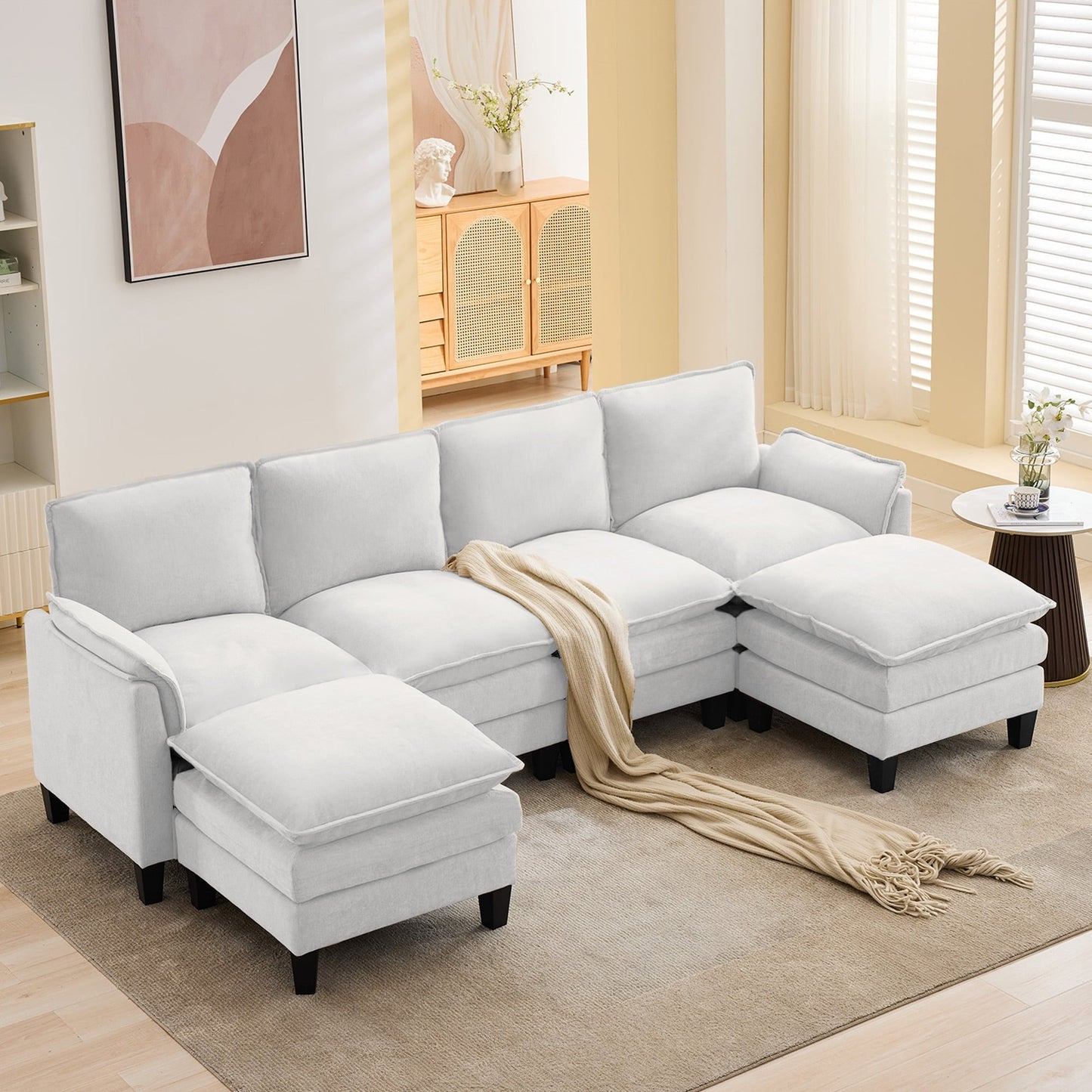 Canapé 4 places de luxe et repose-pieds « Confort ultra-moelleux et multi-pièces »