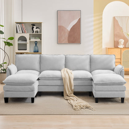 Canapé 4 places de luxe et repose-pieds « Confort ultra-moelleux et multi-pièces »