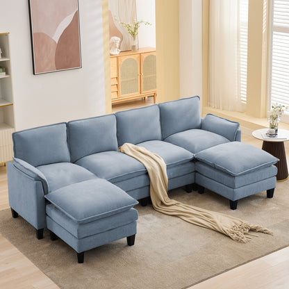 Canapé 4 places de luxe et repose-pieds « Confort ultra-moelleux et multi-pièces »