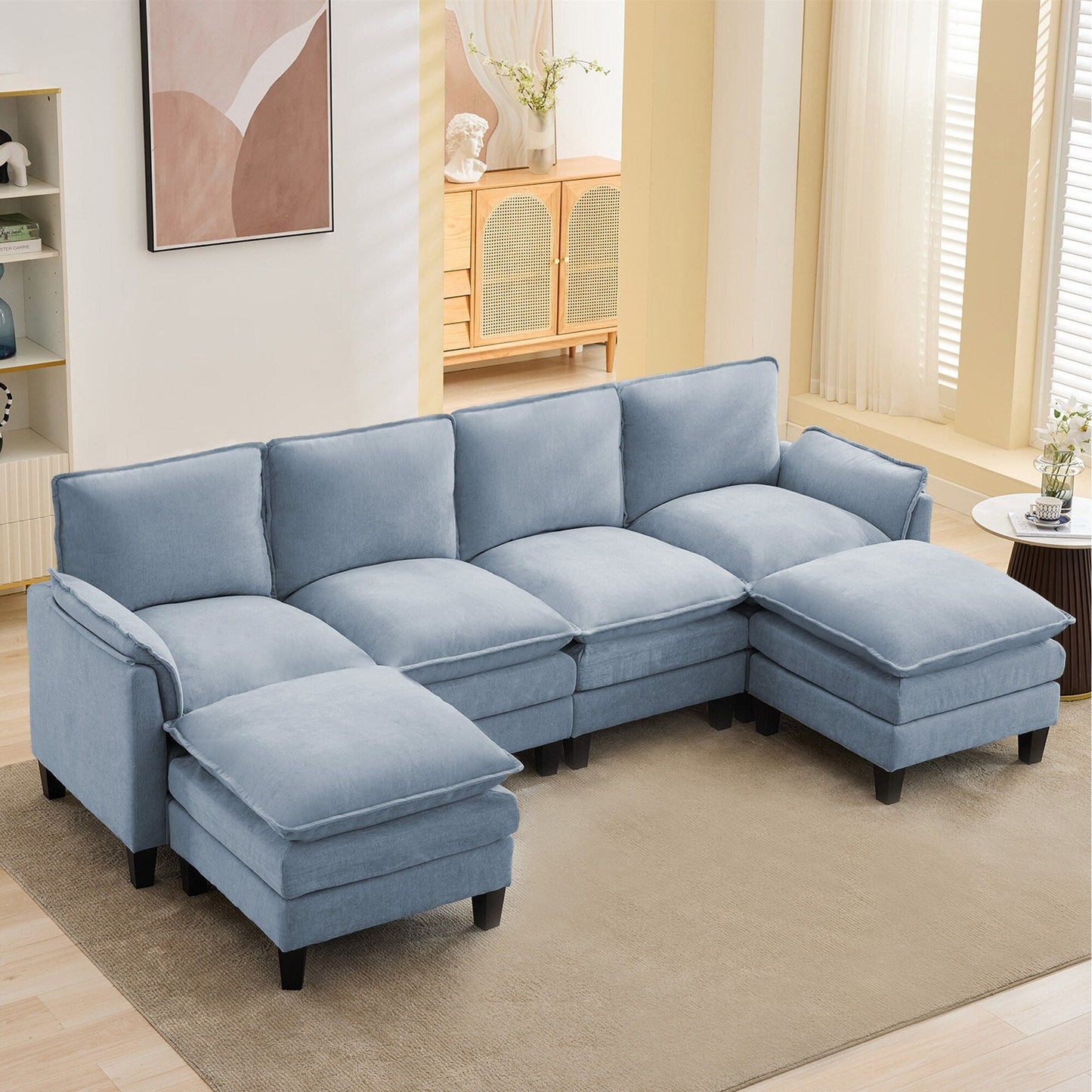 Canapé 4 places de luxe et repose-pieds « Confort ultra-moelleux et multi-pièces »