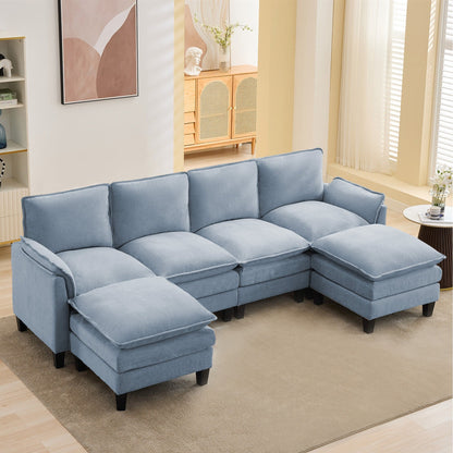 Canapé 4 places de luxe et repose-pieds « Confort ultra-moelleux et multi-pièces »