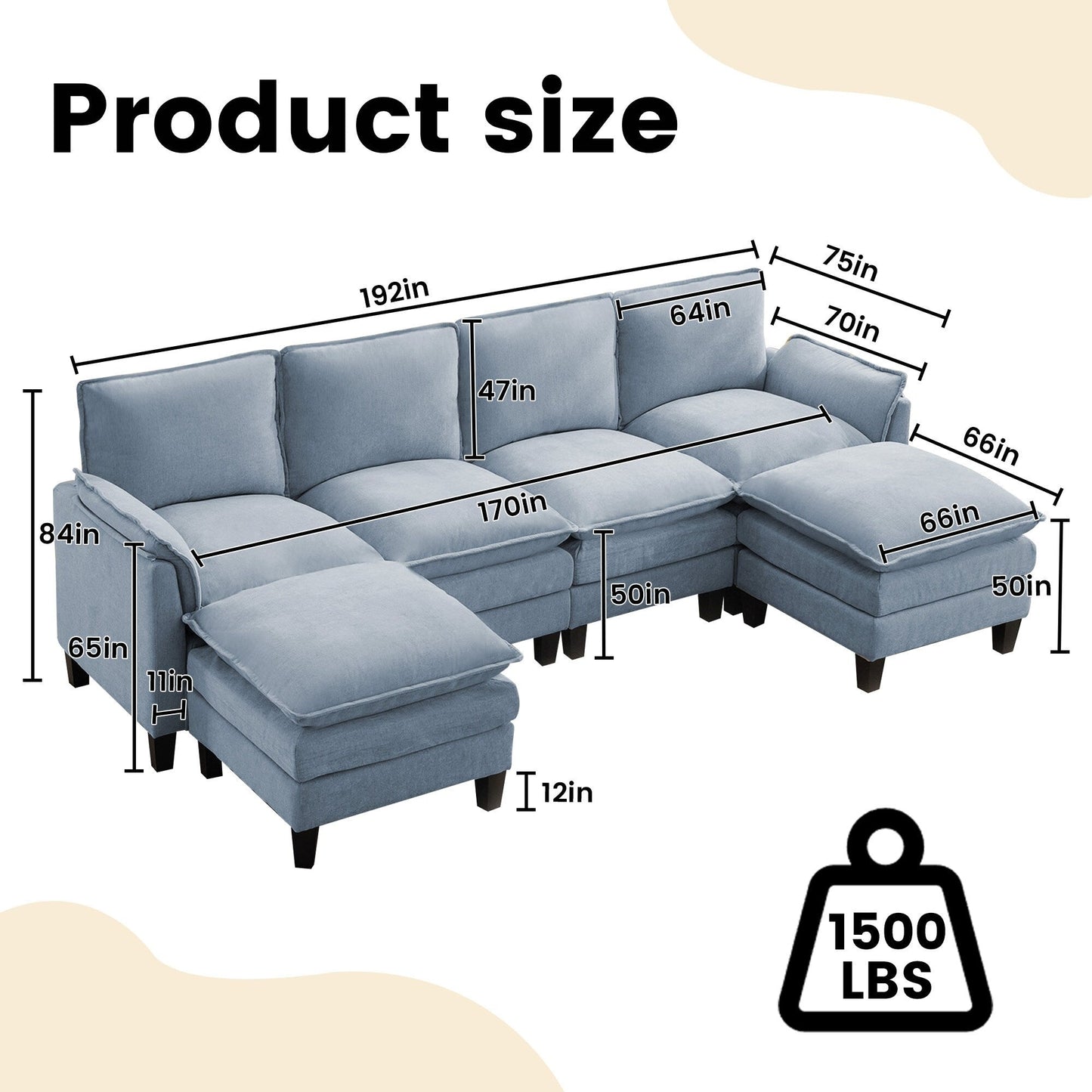 Canapé 4 places de luxe et repose-pieds « Confort ultra-moelleux et multi-pièces »