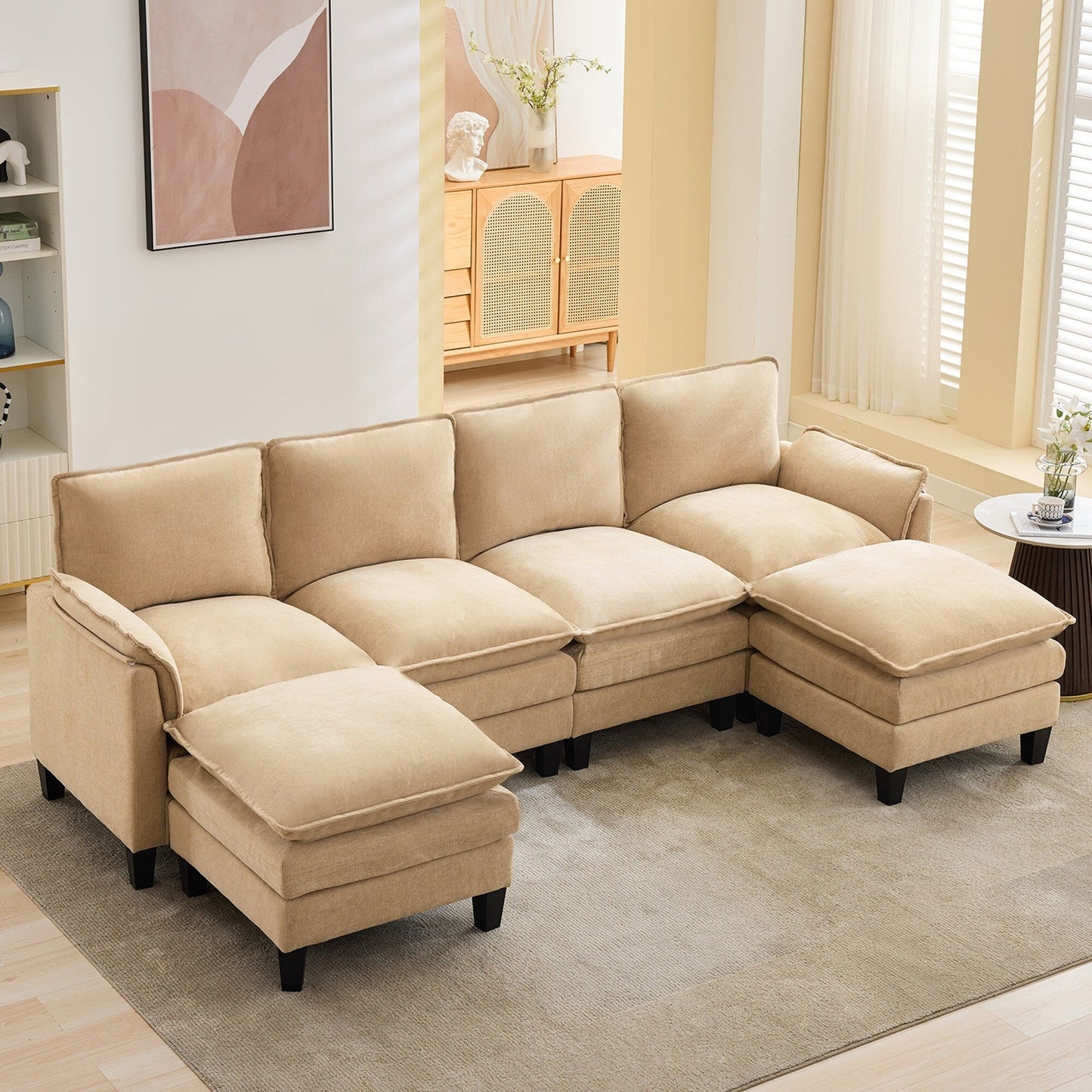 Canapé 4 places de luxe et repose-pieds « Confort ultra-moelleux et multi-pièces »